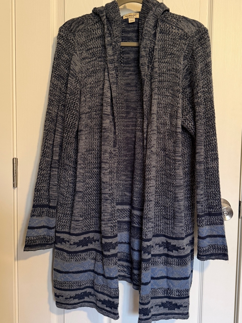 One World Blue Hooded Open Knit Boho Cardigan Sweater 2X Mountain Boho - Picture 2 of 9